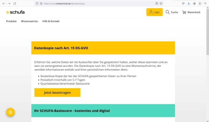 Kostenlose SCHUFA Auskunft Datenkopie