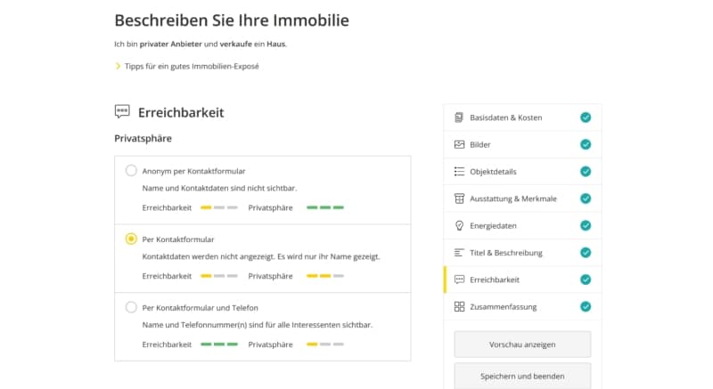 Meinestadt Immobilienportal Privatsphäre Einstellungen