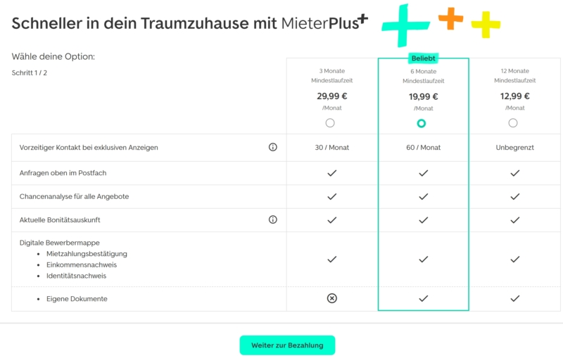 MieterPlus Kostenübersicht