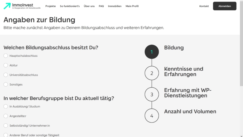 ImmoInvest in Kooperation mit Scout Registrierungsprozess