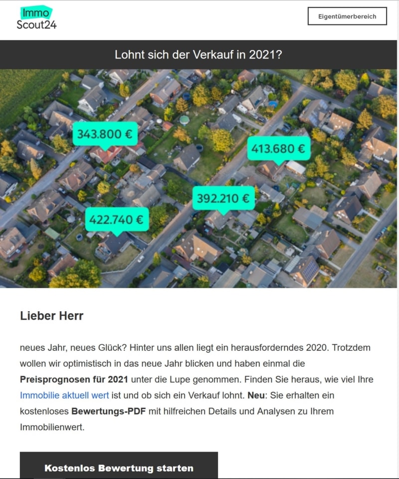 Kostenlose Immobilienbewertung durch ImmobilienScout24