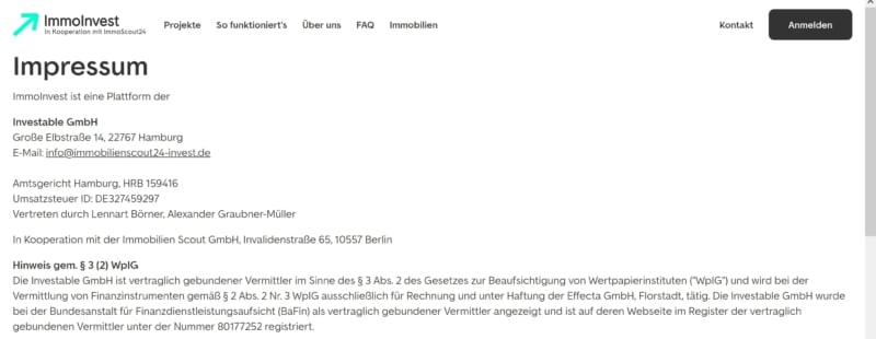 ImmoInvest von Scout Impressum