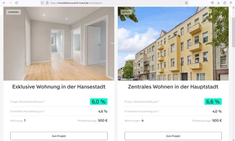Projektübersicht ImmoInvest Scout