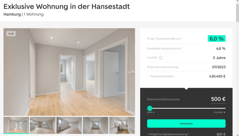 Investmentsumme Scout ImmoInvest über Schieberegler